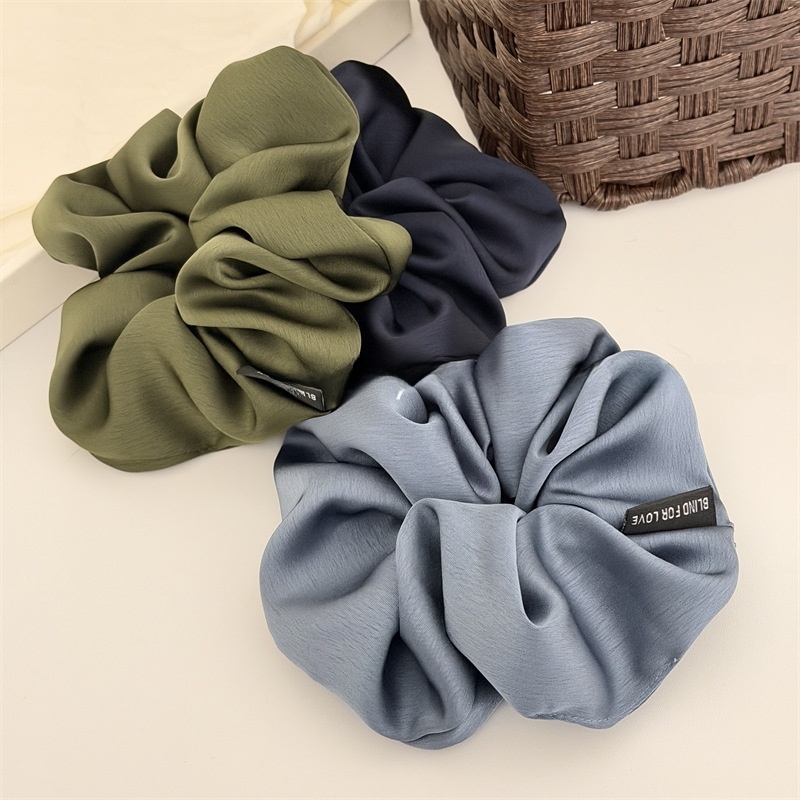 Women's Simple Satin Hair Tie For Spring Commute Solid Blue And Grey