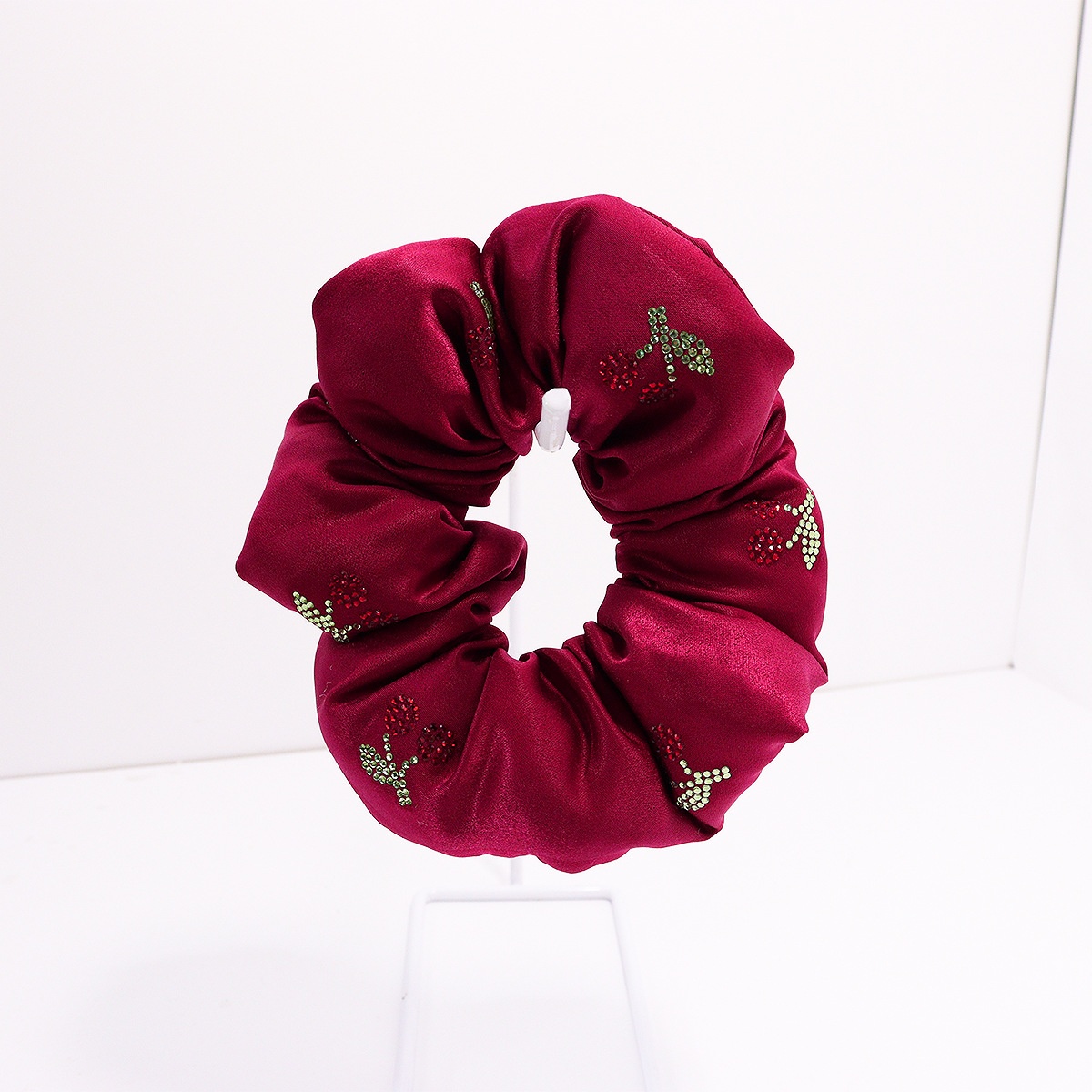 Girls School Uniform Ponytail Hair Tie Cloth Rhinestone Cherry Grid