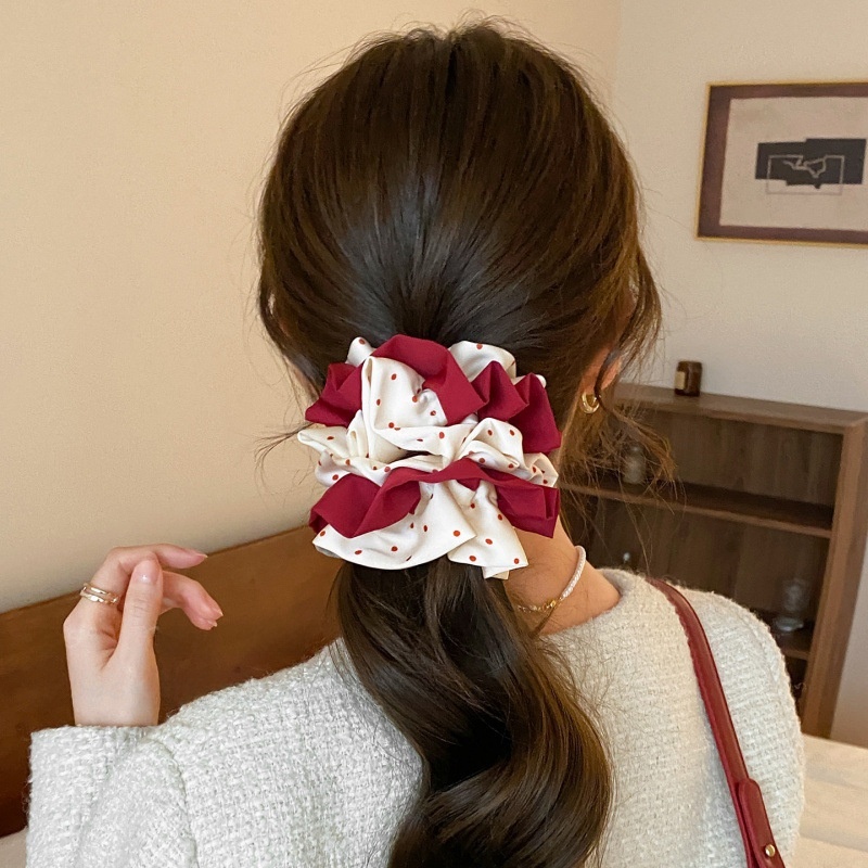 Women's New Year Cloth Hair Tie Scrunchie Red And White Polka Dots