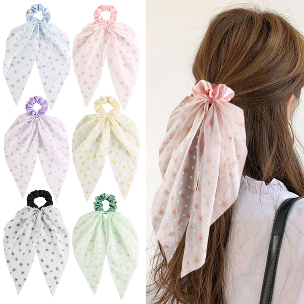 Women's Everyday Gauze Bowknot Hair Tie Scrunchie Colorful Ditsy Floral