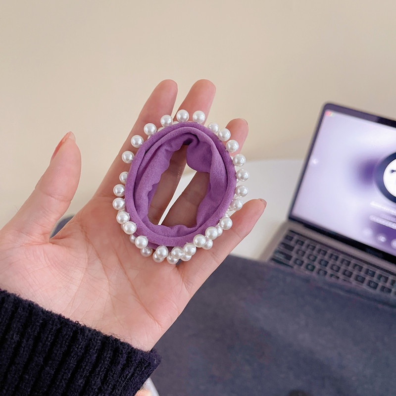 Women's Stylish Pearl Cloth Hair Tie Commute Scrunchie Solid Colors