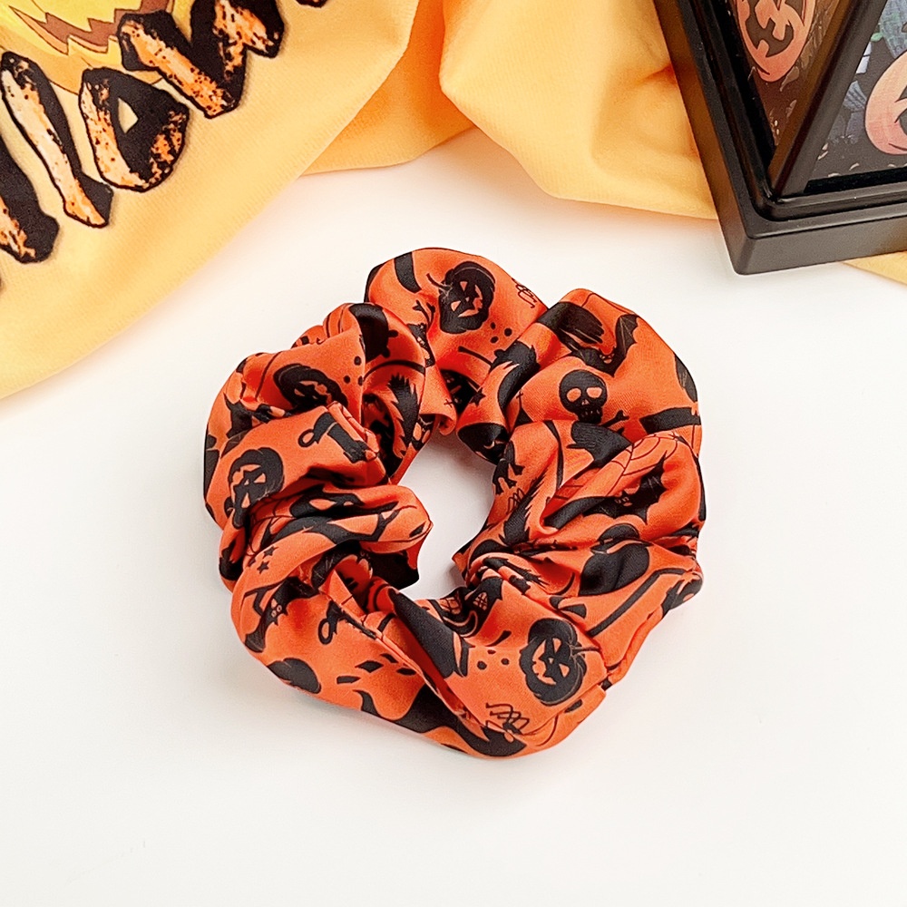 Women's Halloween Cloth Elastic Scrunchies Retro Pumpkin Skull