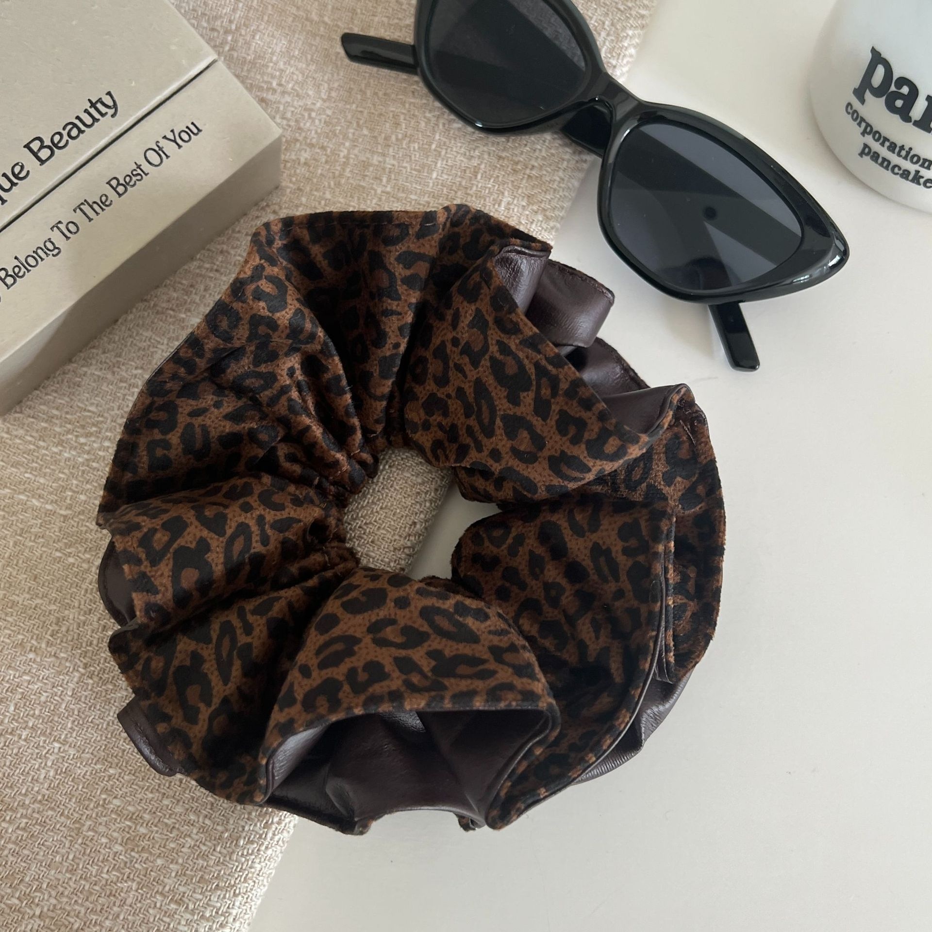 Women's Trendy Leopard Print Splicing Cloth Hair Tie Elastic Scrunchie