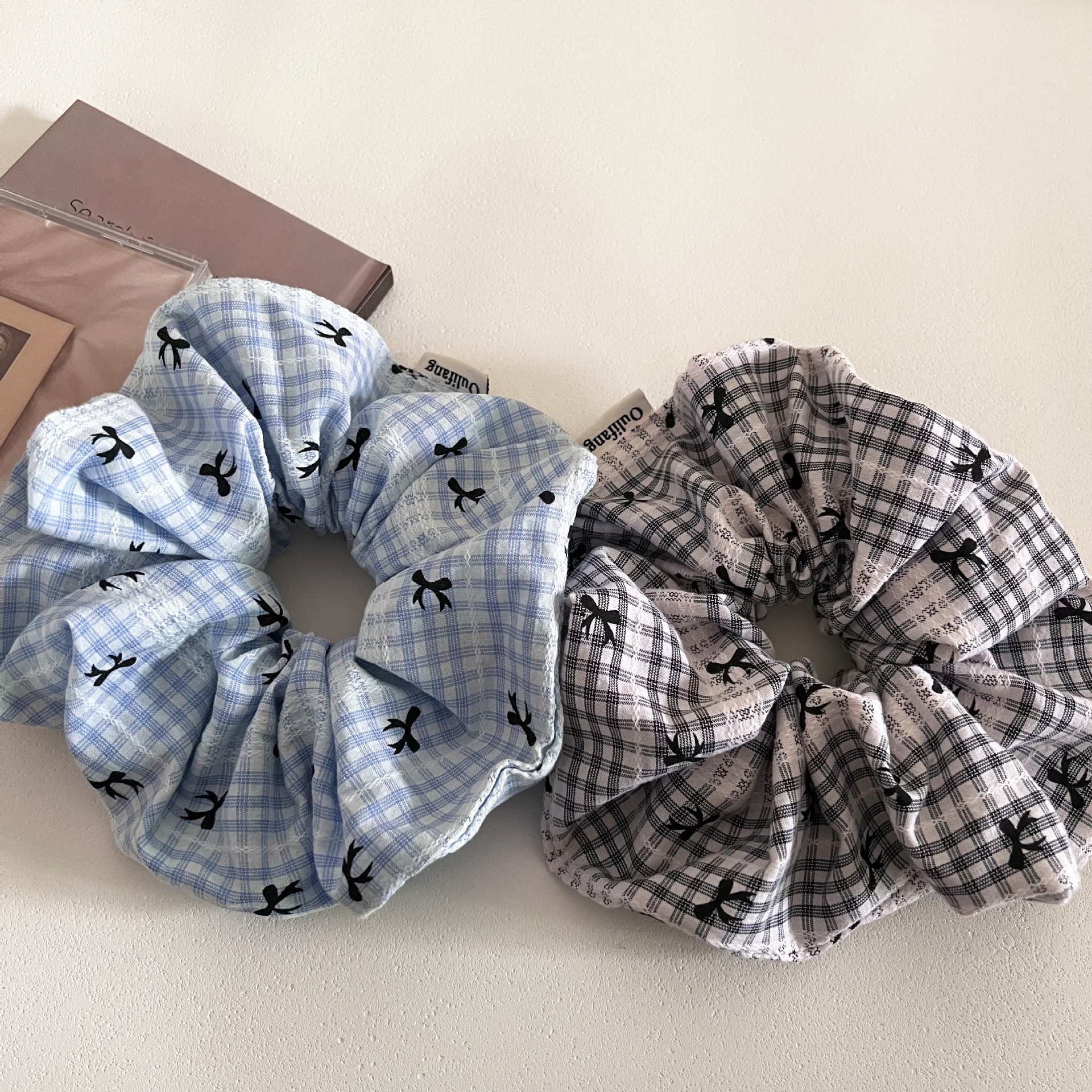 Women's Plaid Bowknot Fabric Hair Tie Elegant Low Ponytail Accessory