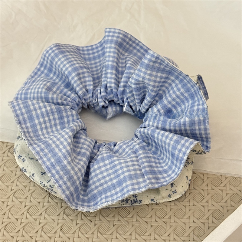 Women's Everyday Cloth Hair Scrunchie Blue Yellow Ditsy Floral Plaid