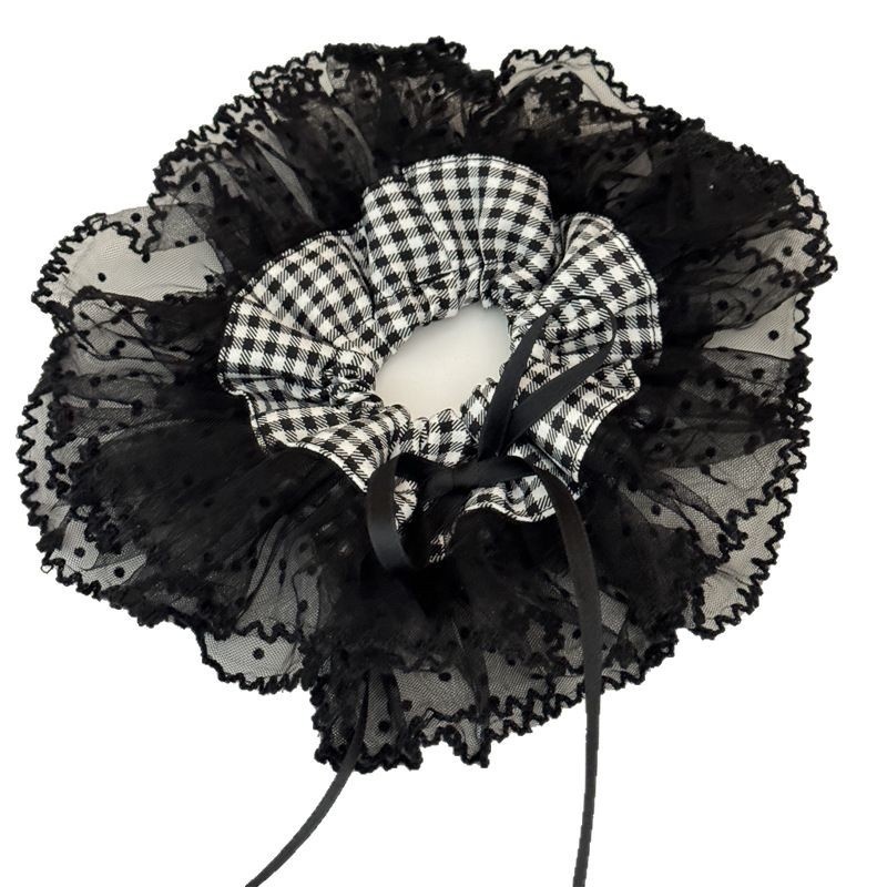 Women's Stylish Cloth Bowknot Hair Scrunchies Black White Checkered Lace