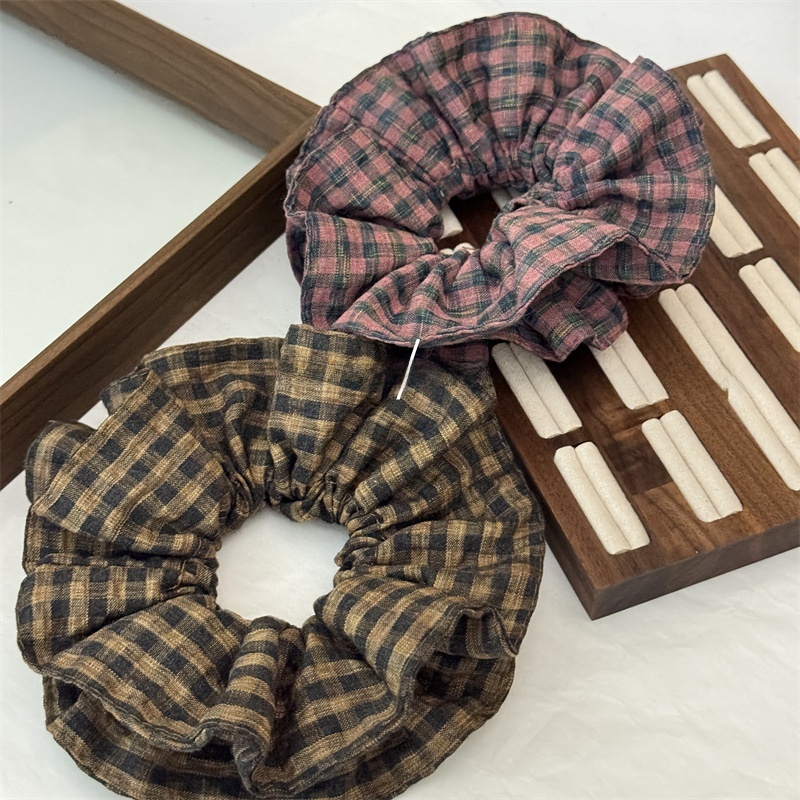 Women's Retro Soft Cloth Everyday Scrunchie Hair Tie Pink Plaid