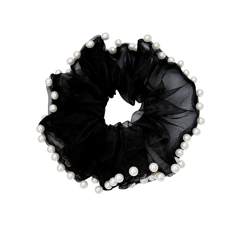 Women's Extra Large Mesh Pearl Scrunchie Bun Styling Hair Tie