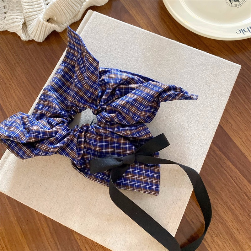 Women's Cloth Bowknot Telephone Cord Hair Tie For Spring Black Plaid