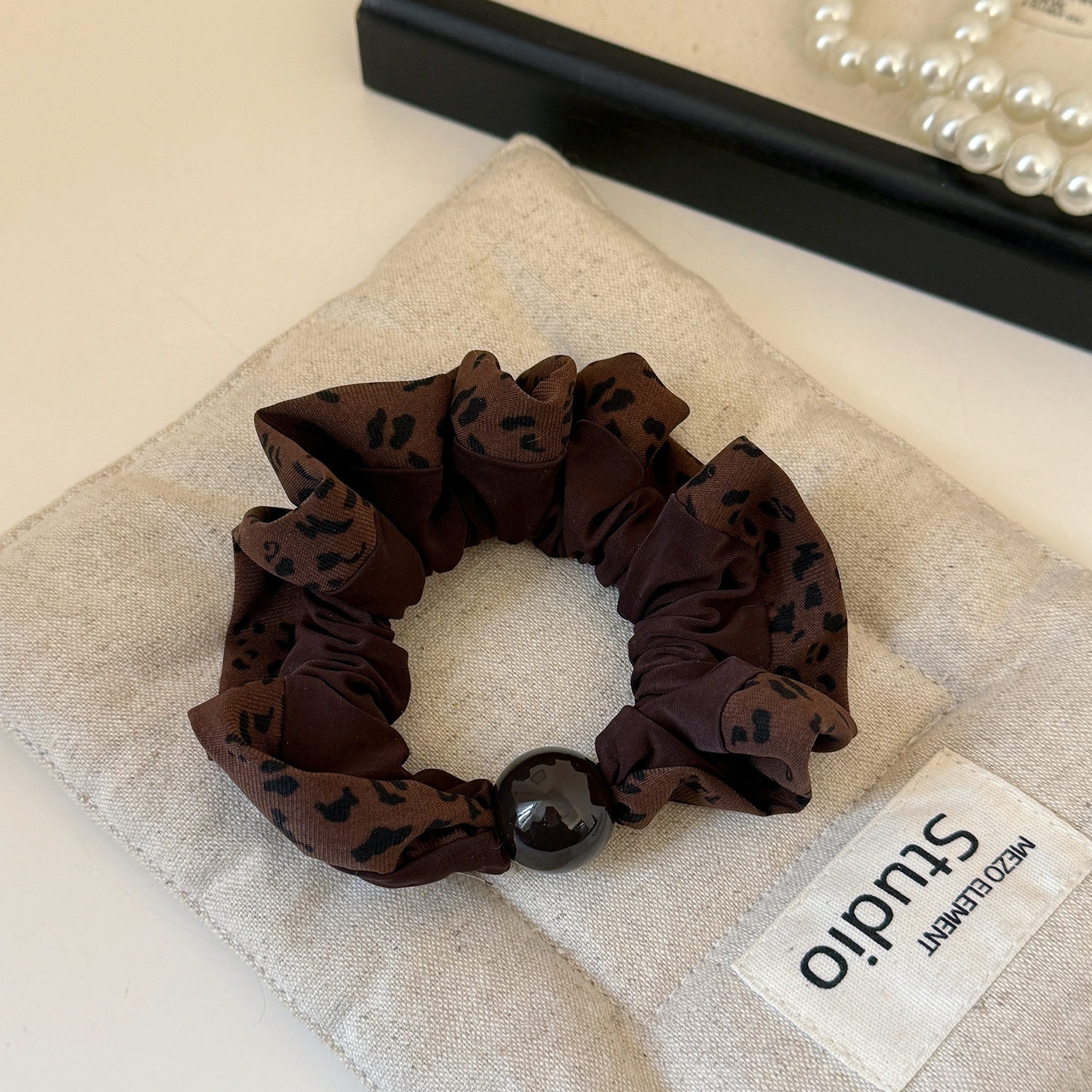 Women's Everyday Soft Cloth Hair Tie Scrunchie Coffee Leopard Print
