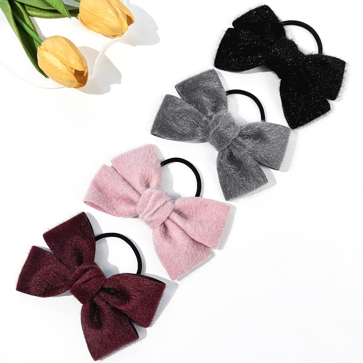 Women's Autumn Winter Plush Velvet Hair Tie Vintage Bow Knot
