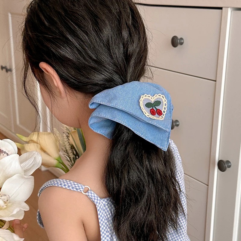Women's Elegant Banquet Cloth Hair Tie Cherry Heart Bow Knot Print