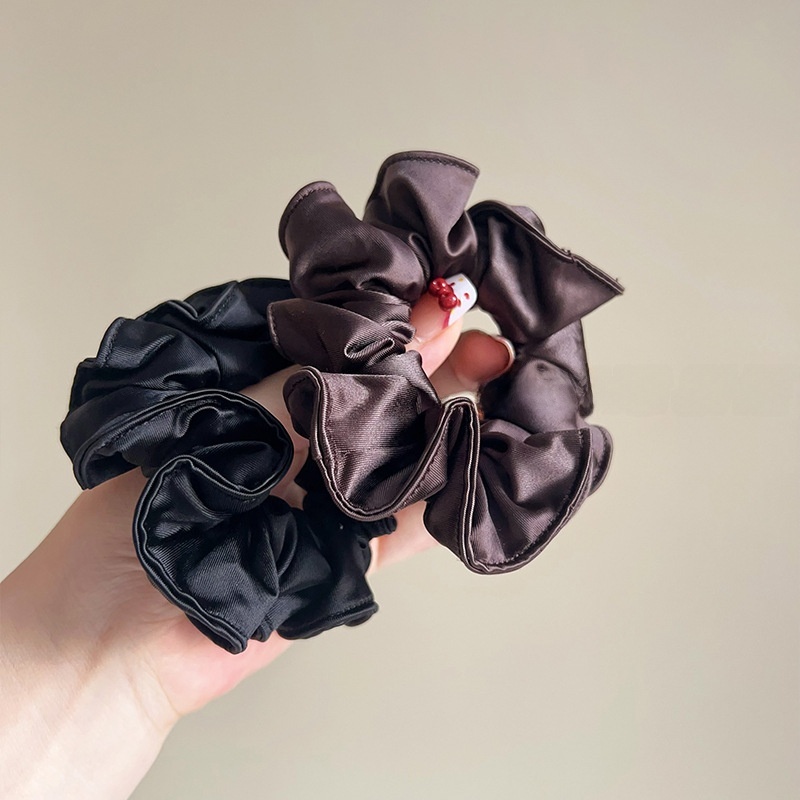 Women's Autumn Smooth Satin Hair Tie Scrunchie Solid Black Red Coffee