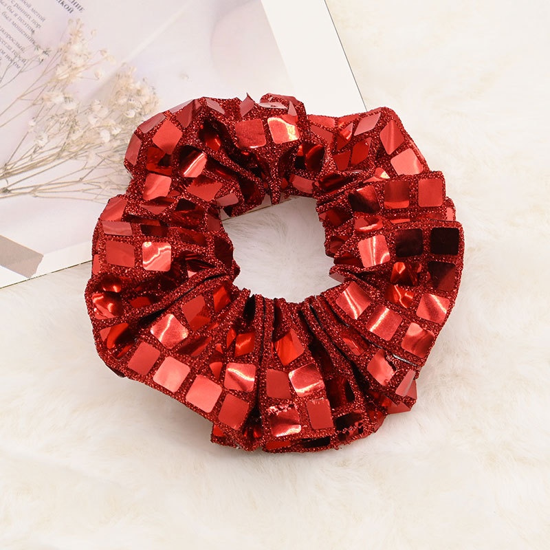 Women's High-End Fabric Scrunchies Ponytail Holder Hair Bands Silver