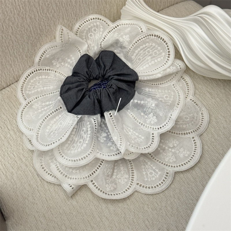 Women's All Season Cloth Scrunchie Hair Tie Grey Blue Plaid Patchwork