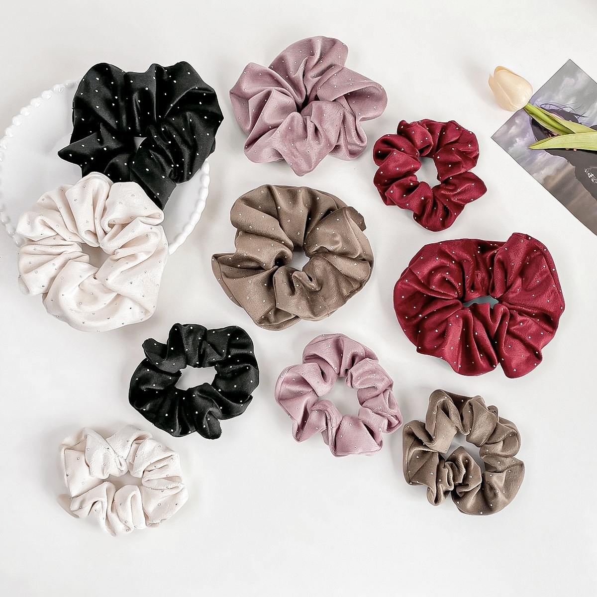 Women's Satin Elastic Hair Ties All Season Office Accessories Circle Pattern