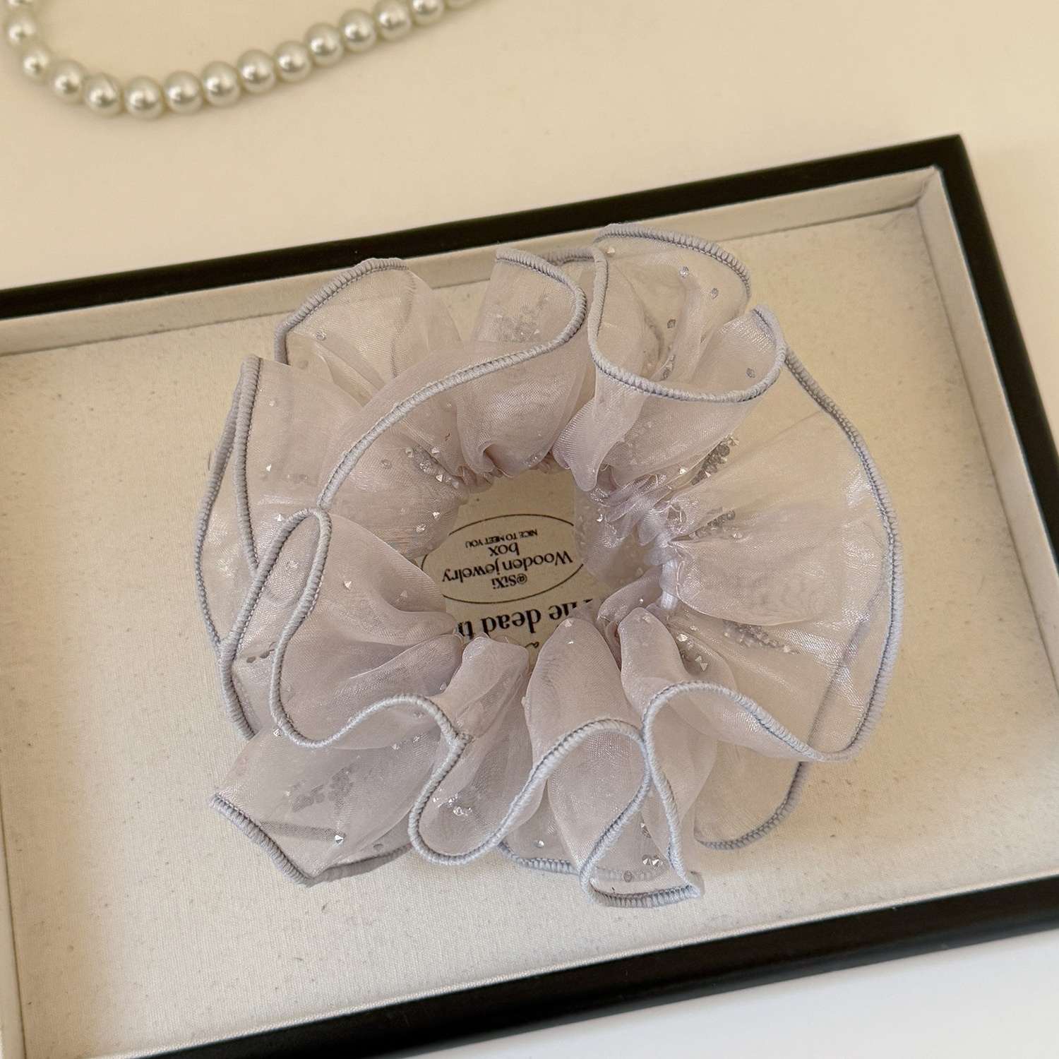 Women's Summer Rhinestone Gauze Floral Hair Tie Black Lilac Yellow