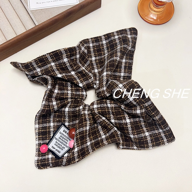 Women's Large Plaid Scarf Hair Tie High Elasticity Fabric Ponytail Holder