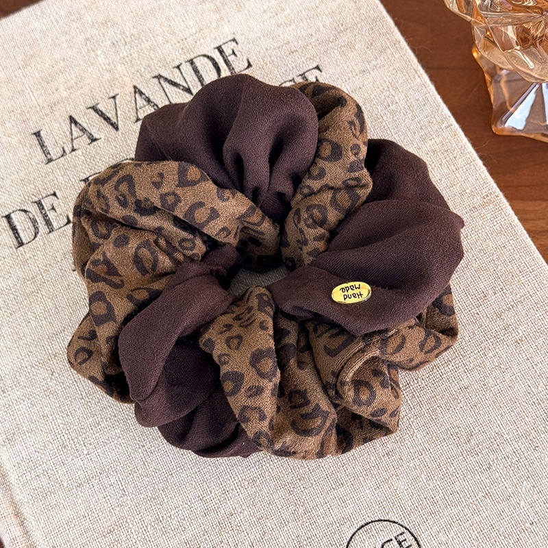 Women's French Style Soft Cloth Hair Scrunchie Leopard Print