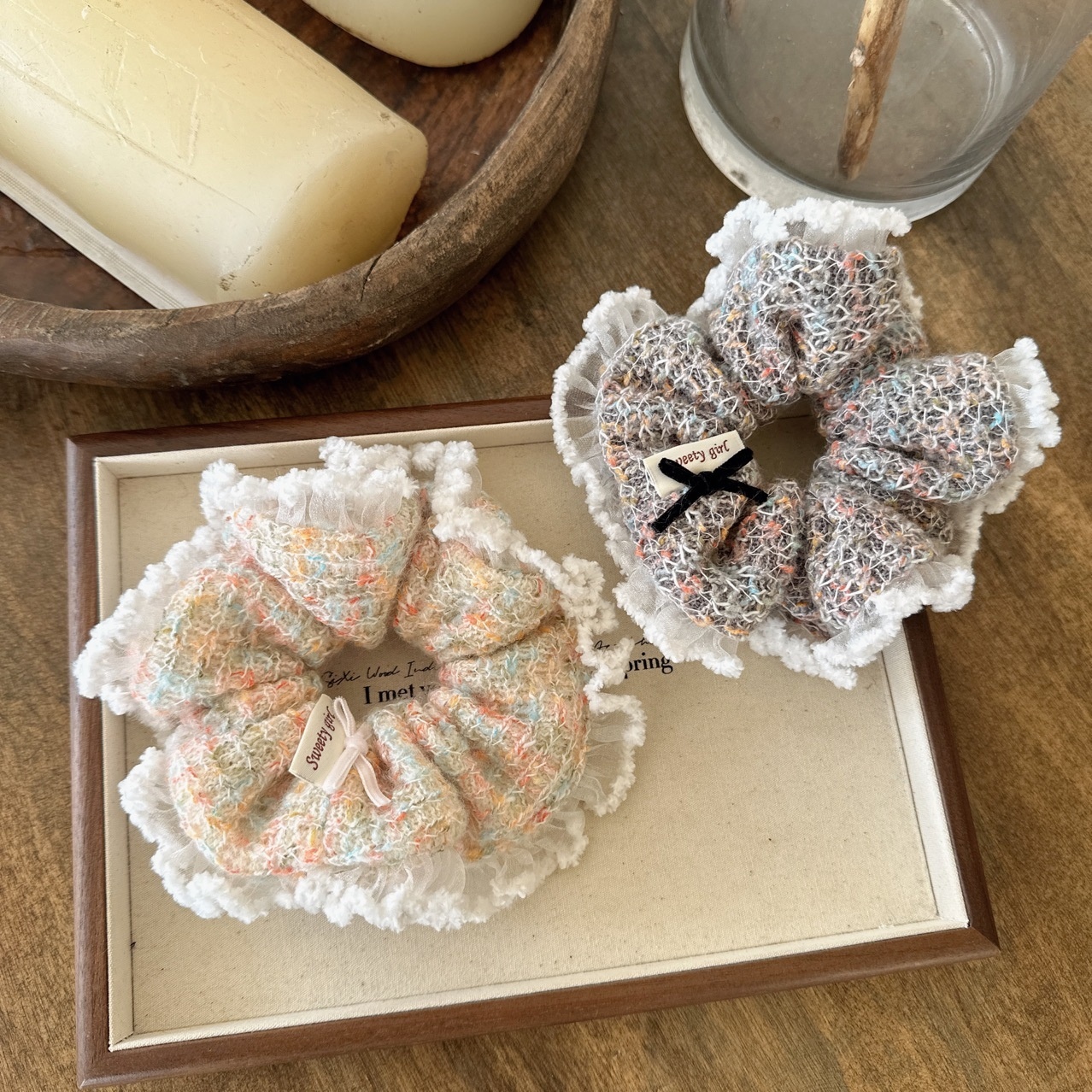 Women's Autumn Winter Wool Yarn Hair Tie French Lace Bow Knot