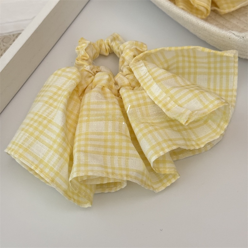 Women's Stylish Cloth Hair Scrunchie For Daily Wear Yellow Blue Plaid