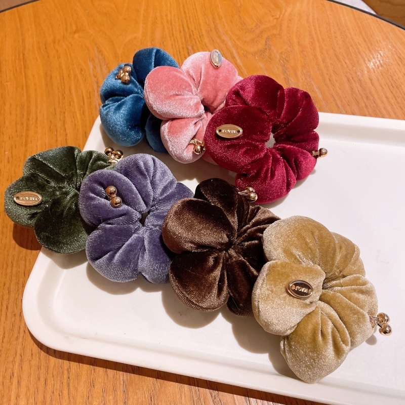 Women's Sweet Velvet Gold Leaf Hair Ties Elastic Fashionable Winter Headwear