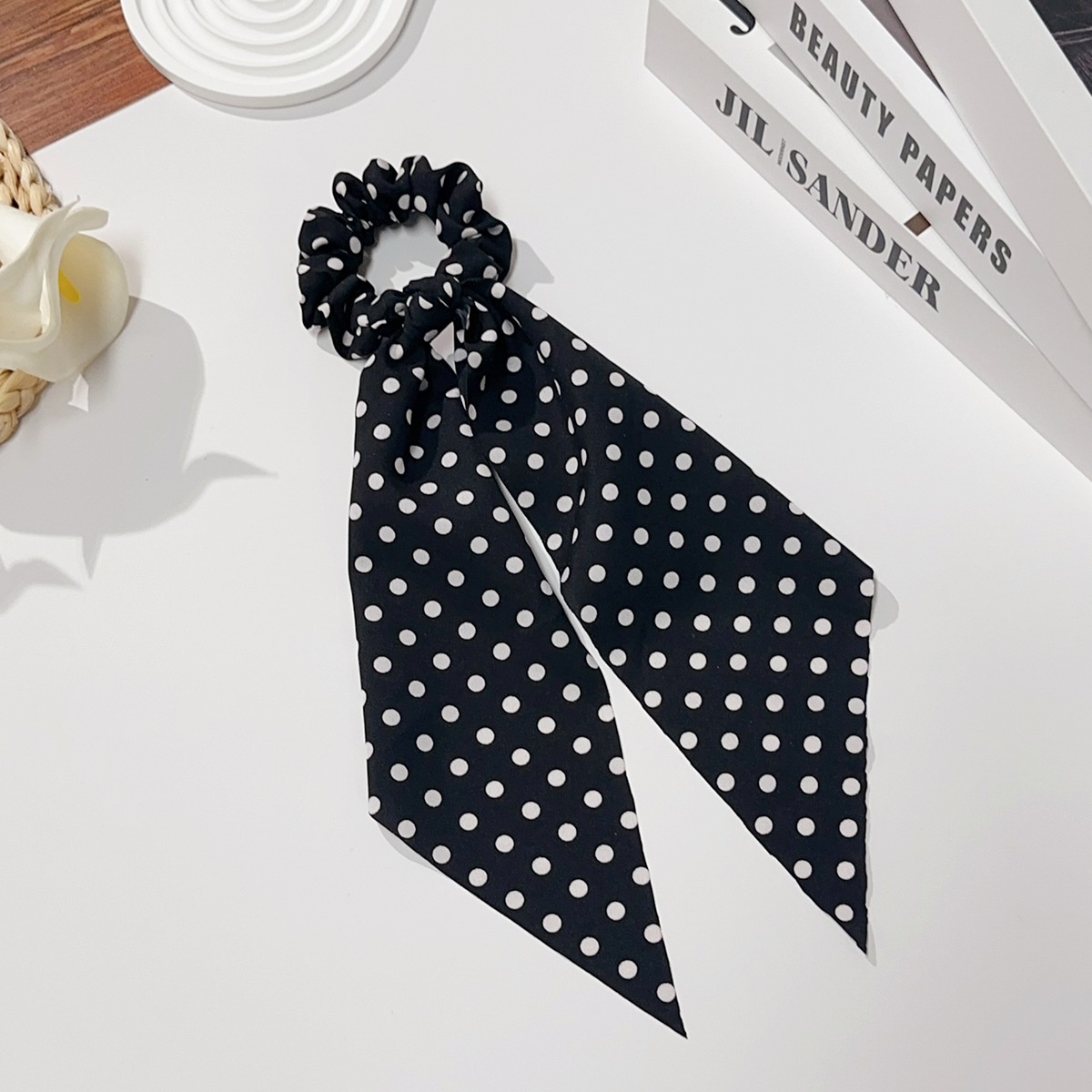 Women's High Elastic Cloth Bow Ponytail Holders Retro Polka Dots