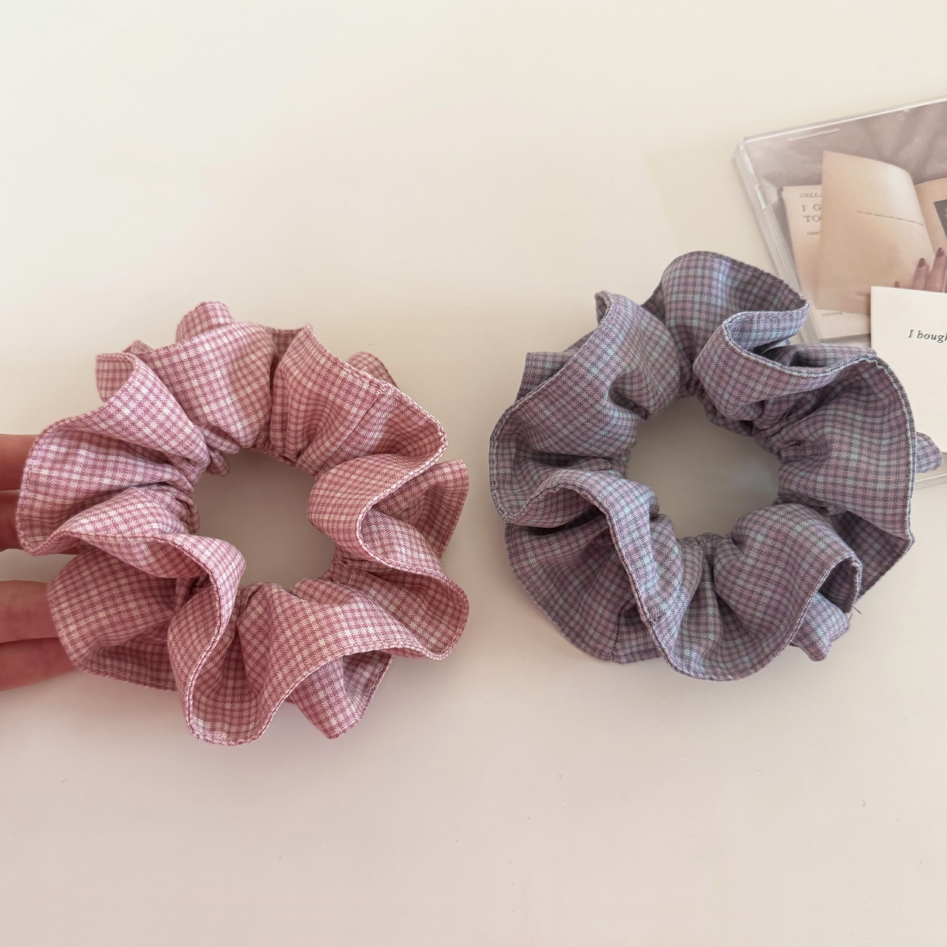 Women's Chic Cloth Hair Tie Scrunchie For Daily Wear Pink Plaid