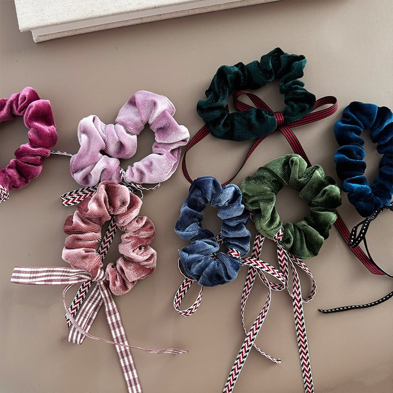 Women's New Year Christmas Bowknot Hair Ties High Elasticity Cloth Bands