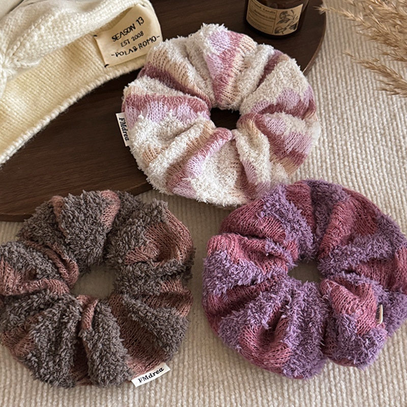 Women's Winter Knitted Yarn Elastic Low Ponytail Hair Tie Color Block