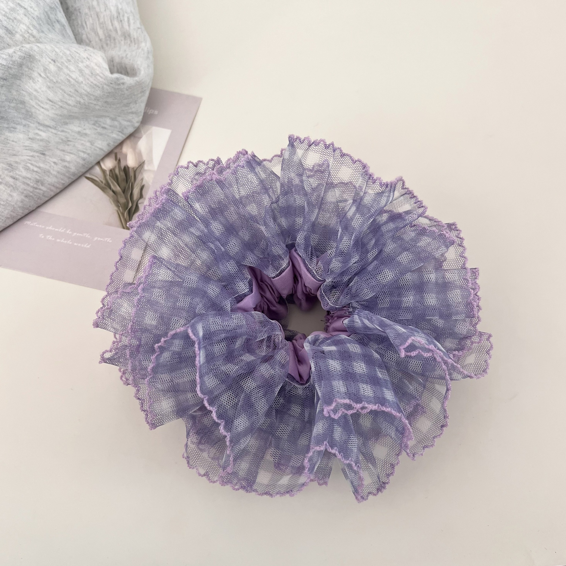 Women's Stylish Gauze Hair Accessories Scrunchies Blue Checkered Plaid