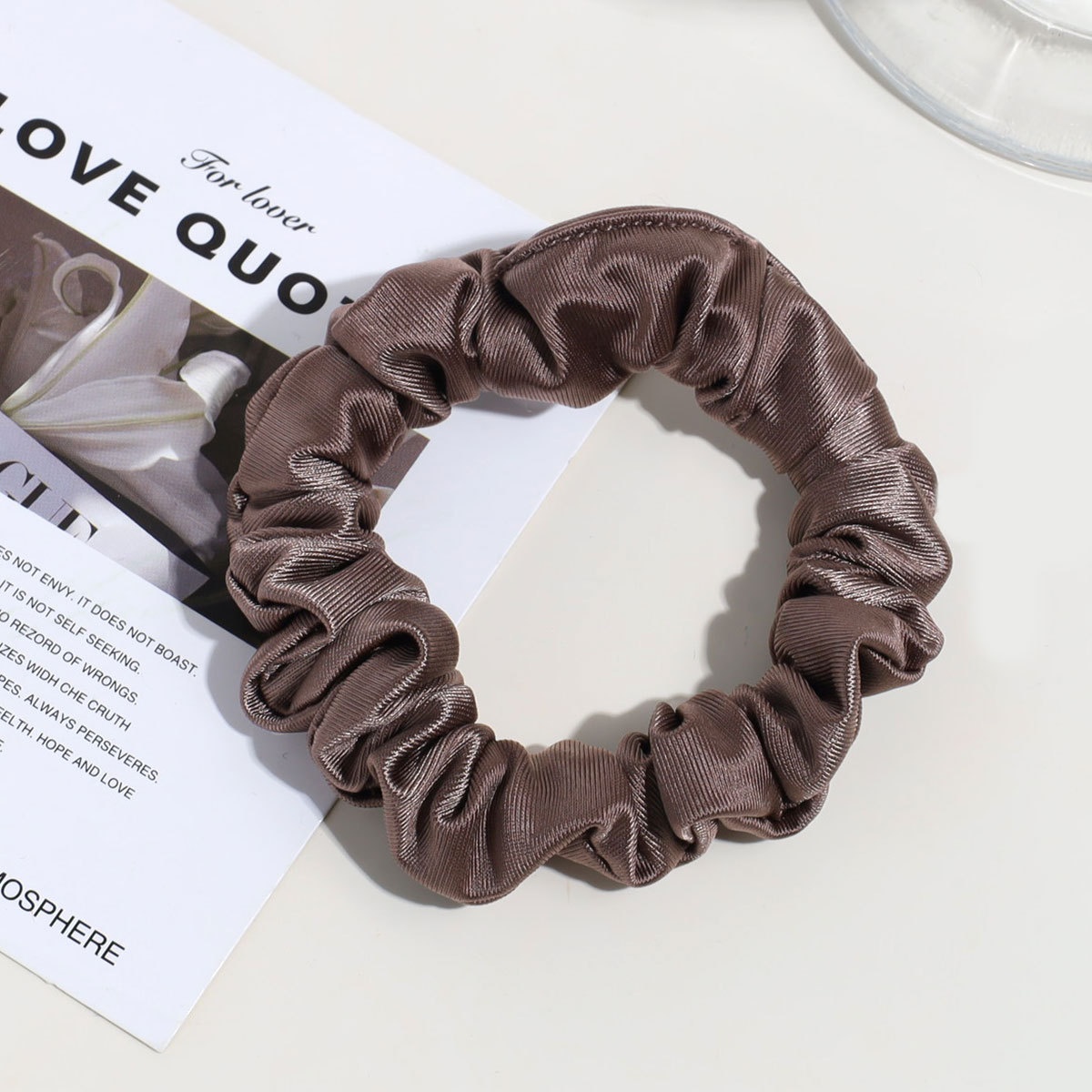 Women's Simple Brown Satin Hair Tie, Durable Solid Color Hair Accessory