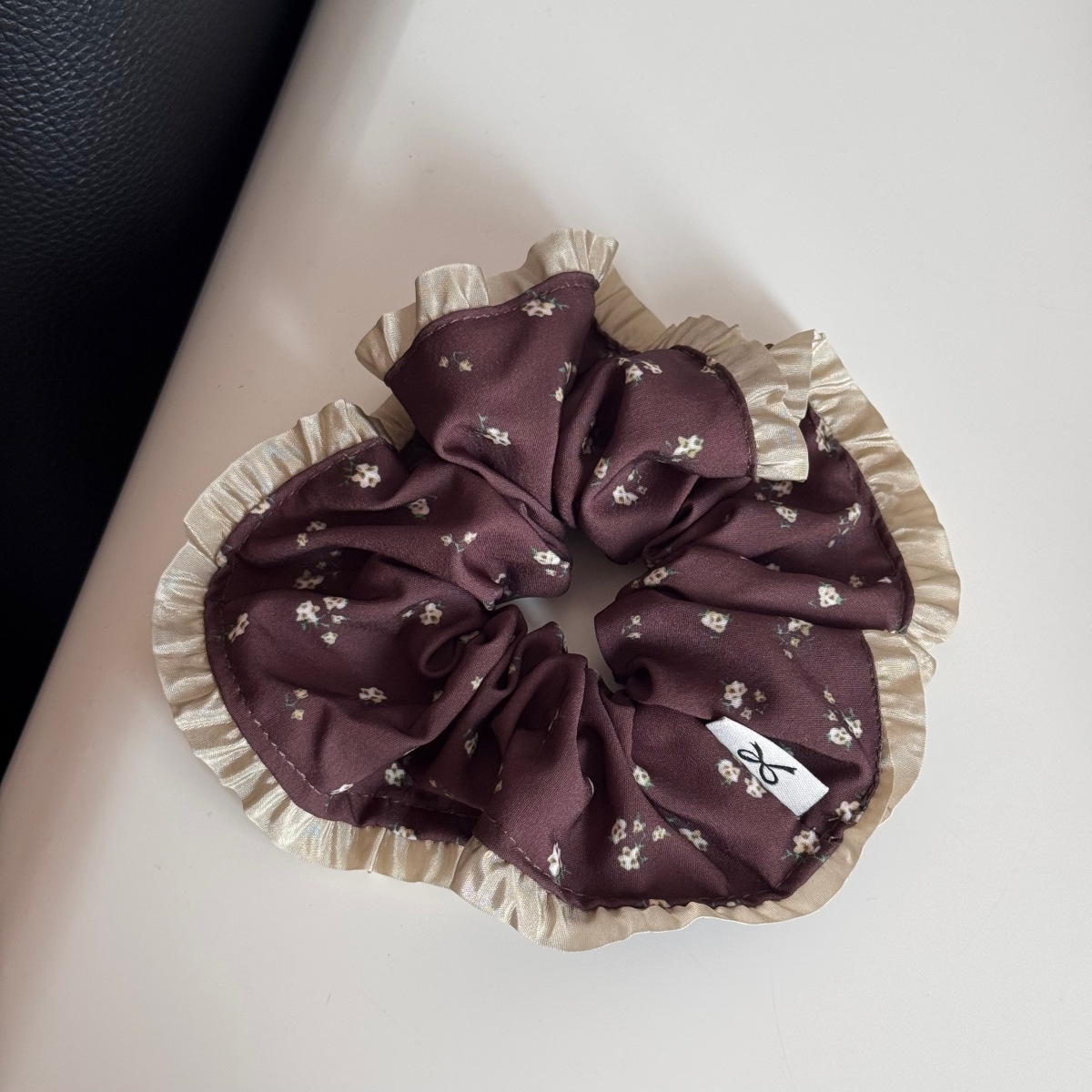 Women's Elegant Coffee Ditsy Floral Cloth Hair Tie for Winter Styling