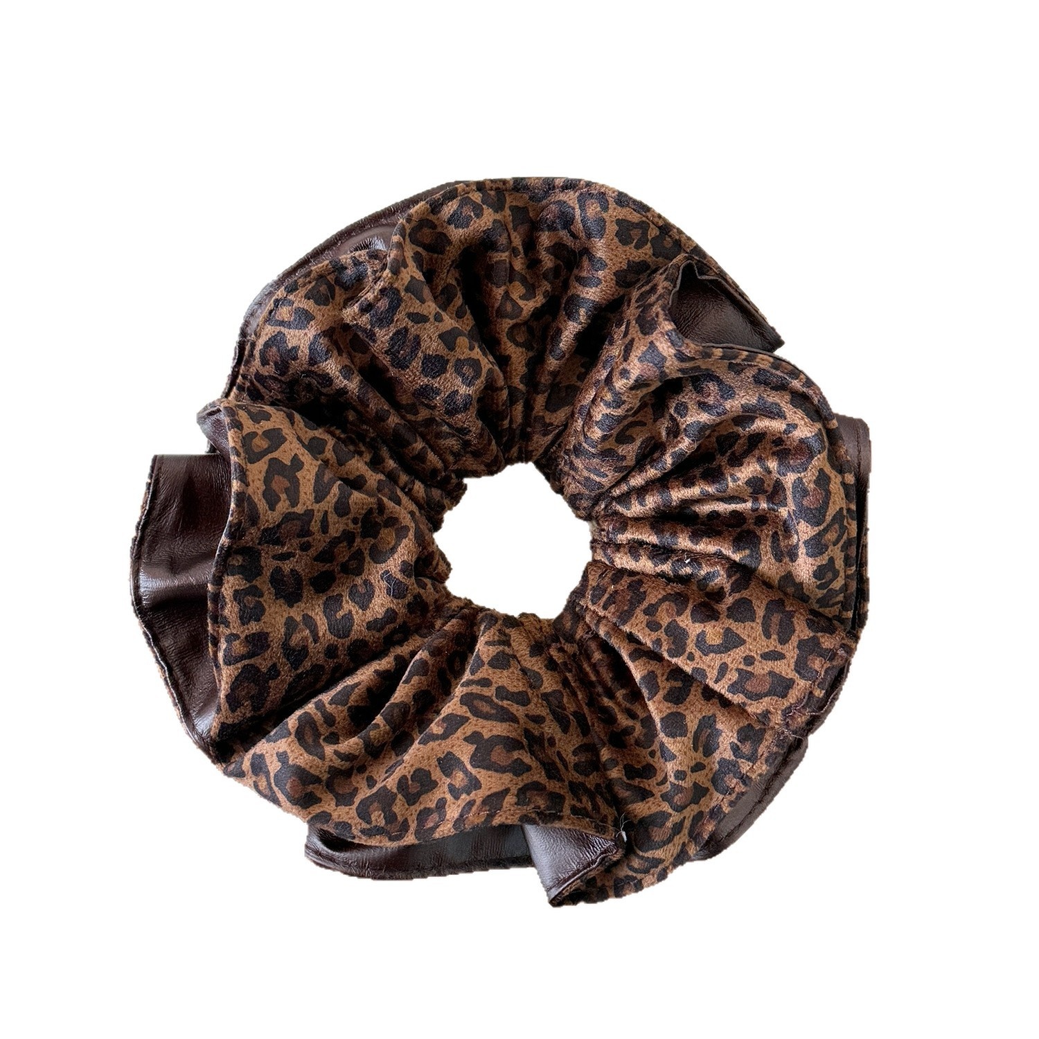 Women's Luxury Leopard Retro Leather Hair Tie Fall Large Bun Scrunchie