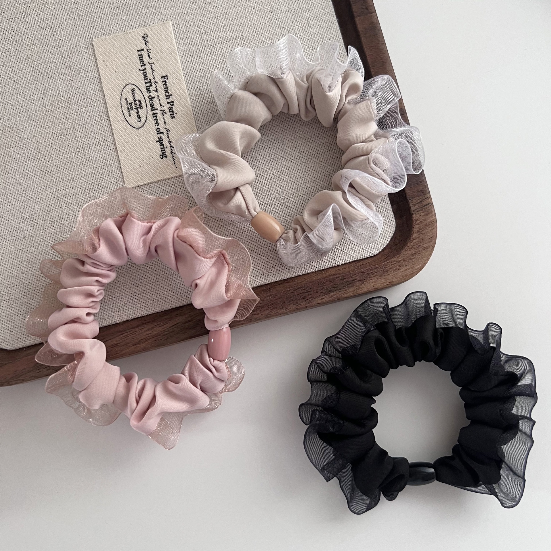 Women's High Elastic Mesh Hairband Low Ponytail Fixer Beige Pink Black