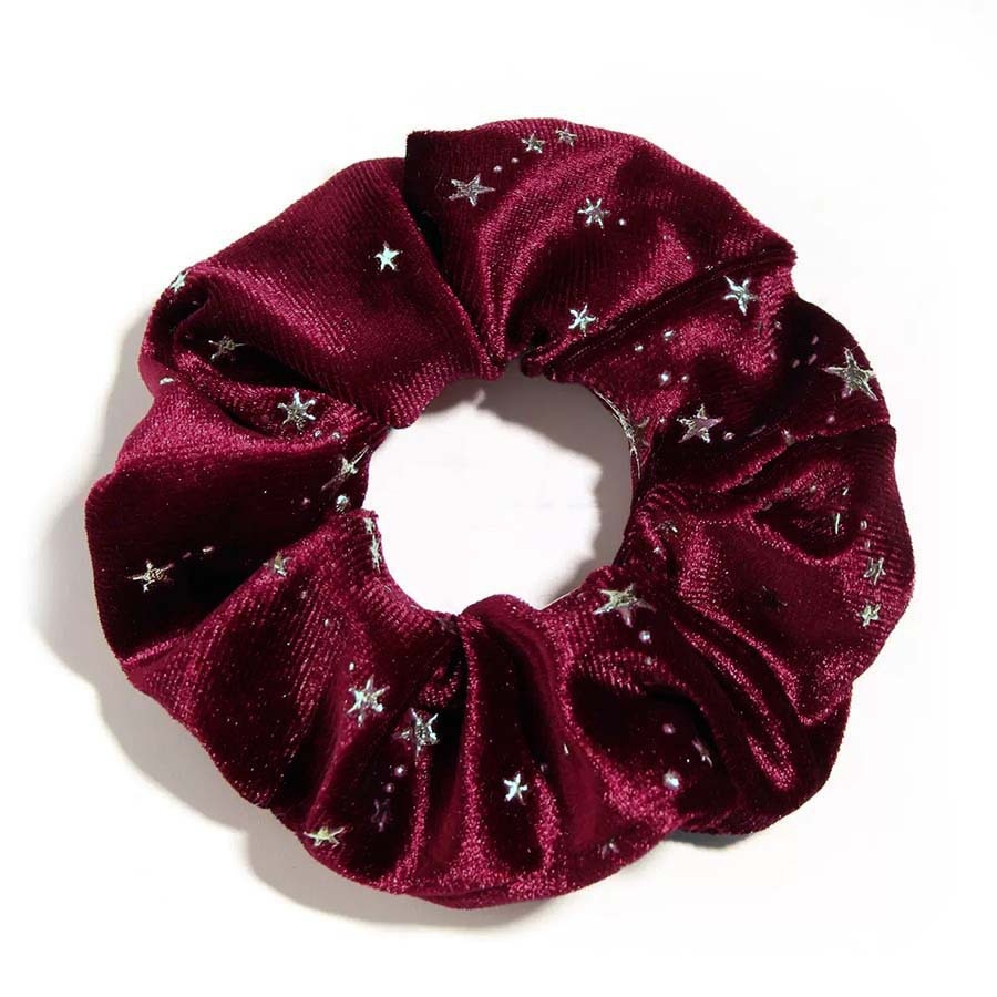 Women's Elastic Gold Velvet Bubble Headband with Star Print Pattern