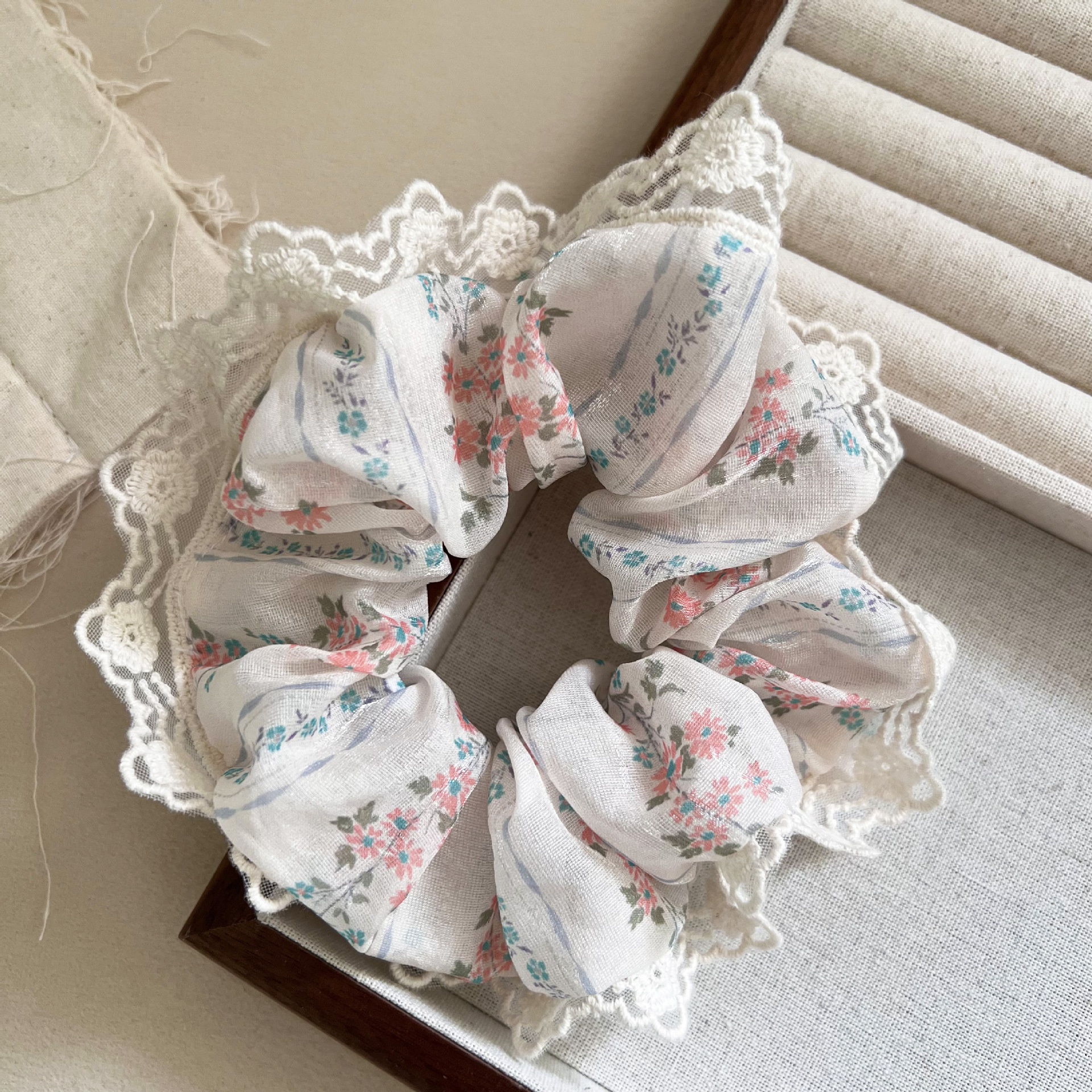 Women's French Lace Floral Elastic Headband for Ponytails and Buns