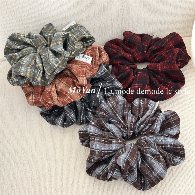 Women's Vintage Flannel Headband Simple Plaid Black White Blue Orange