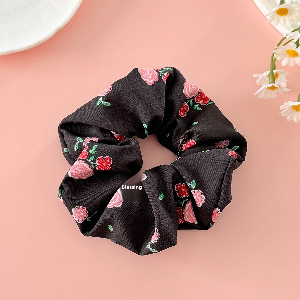 Women's Valentine Fabric Elastic Hairband Scrunchies Rose Pink White Black