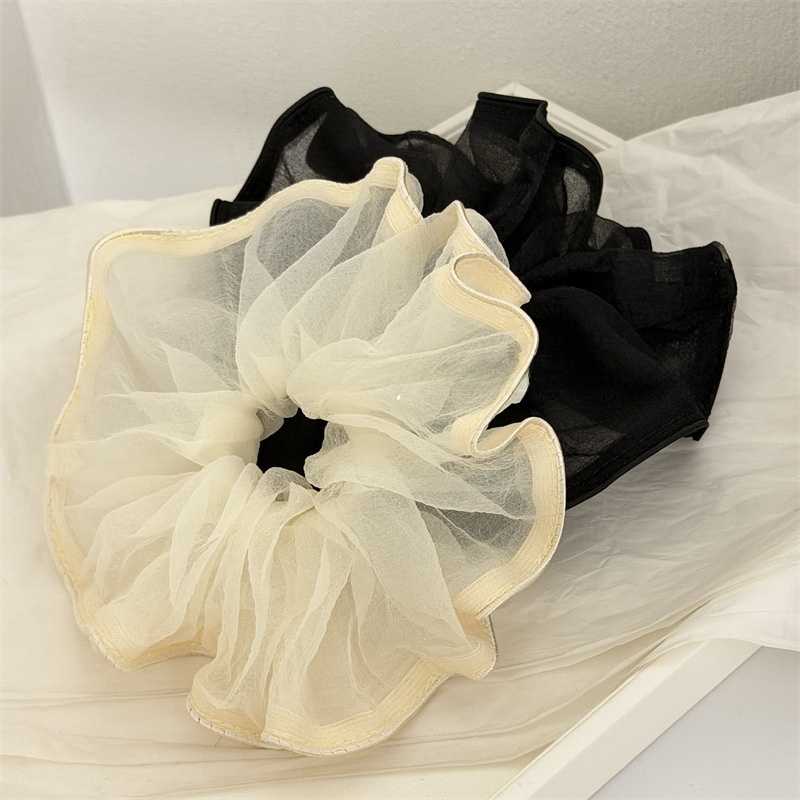 Women French Style Tulle Hair Tie Irregular Beige Spring Accessories