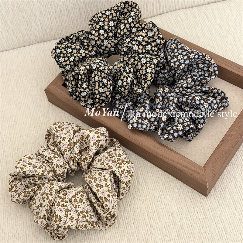 Women's All-Season Fabric Headband Retro Ditsy Floral Coffee Beige Black