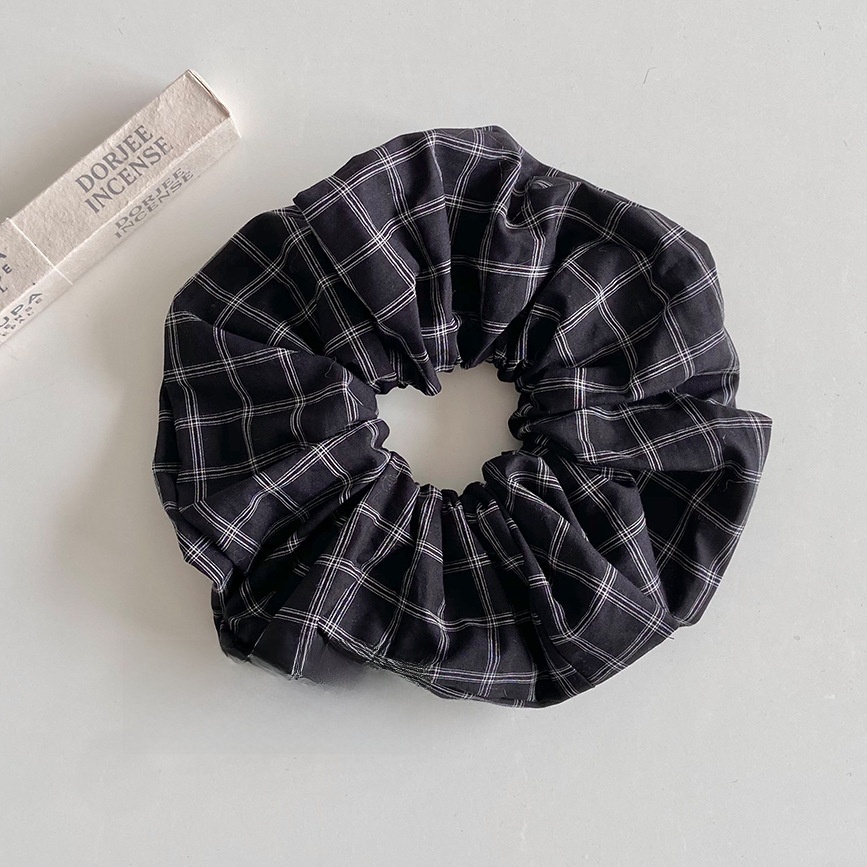 Women's Spring Casual Cloth Hair Band Tie Black And White Plaid