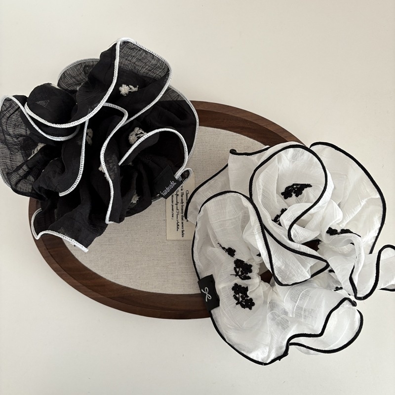 Women's Spring French Hair Tie Black Cloth With Floral Embroidery