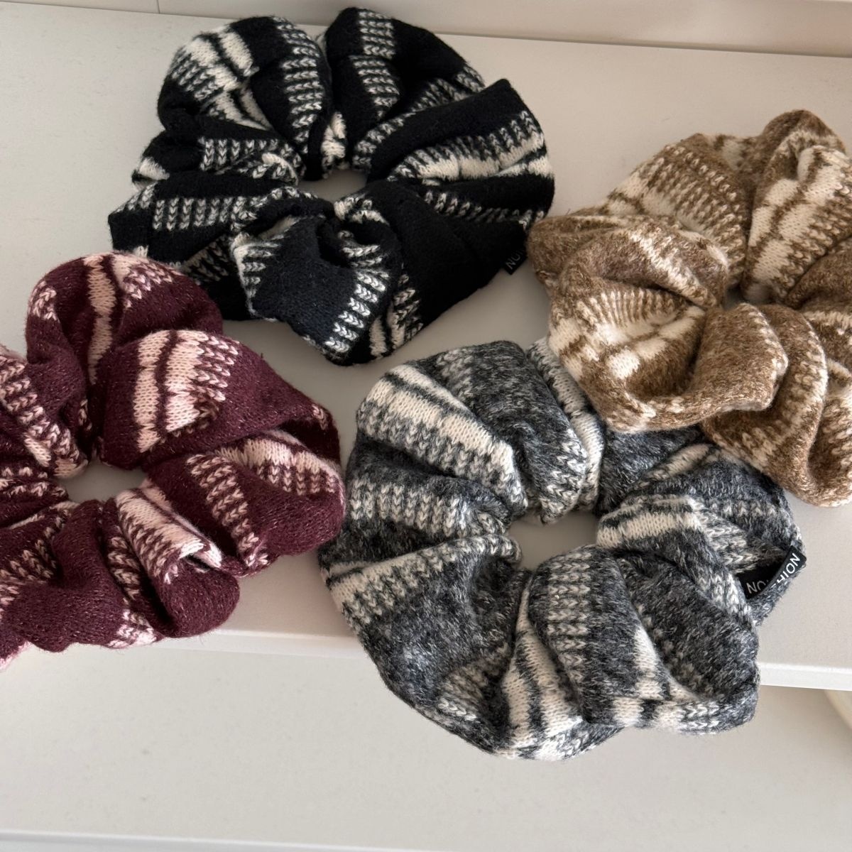 Women's Oversized Plaid Woolen Hair Ties Soft Warm Autumn Winter Scrunchies