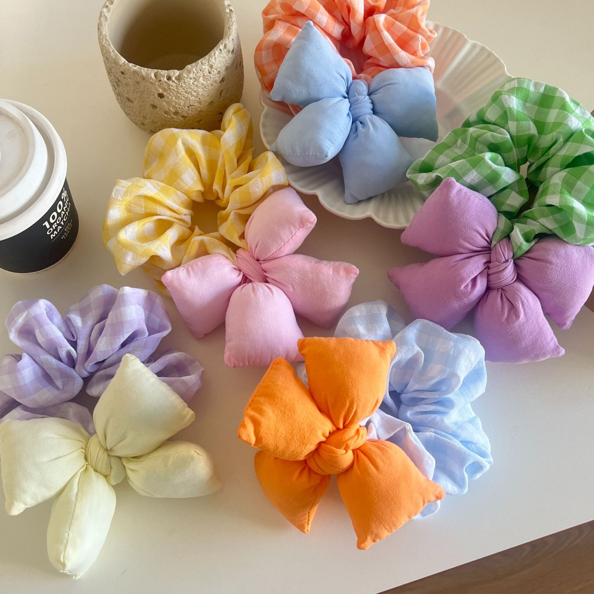 Women's Summer Cute Butterfly Bowknot Fabric Scrunchie Elastic Hair Ties