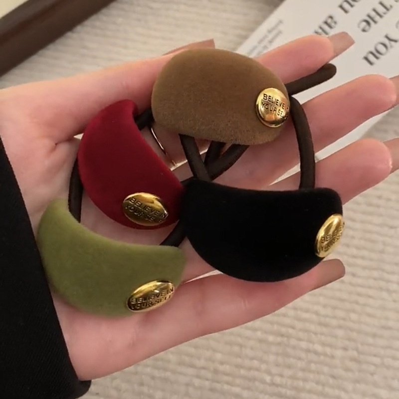 Women's Velvet Round Arc Bun Hair Tie Elastic Ponytail Holder Solid Color