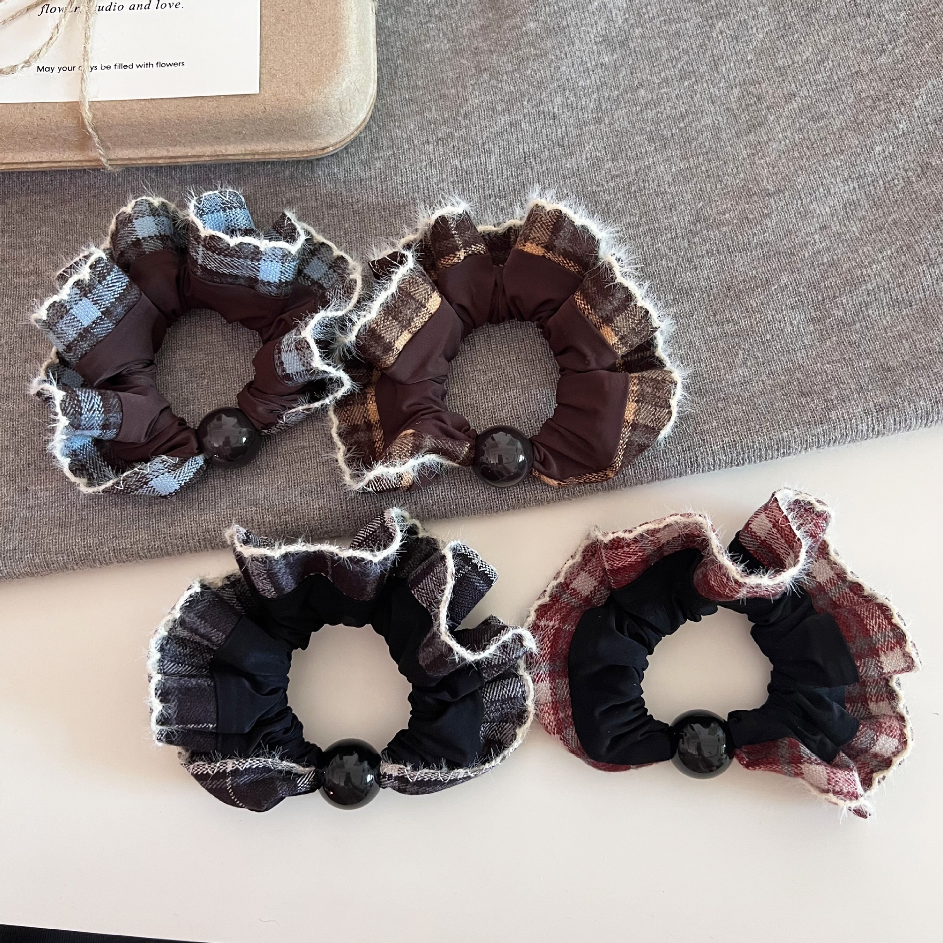 Women's All Season Cloth Hair Scrunchies Classic Checkered Plaid