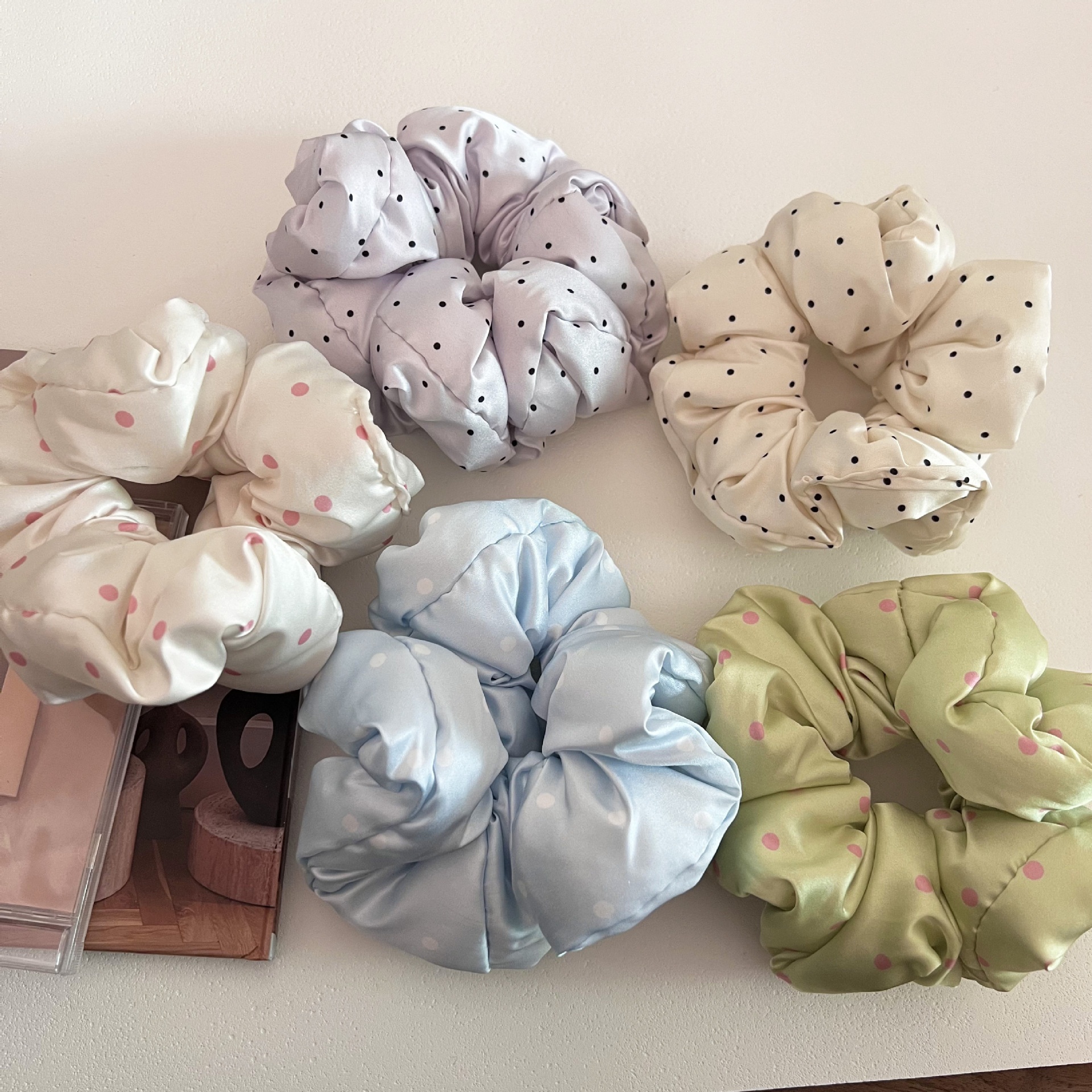 Women's Soft Satin French Low Bun Hair Tie Accessory Polka Dots