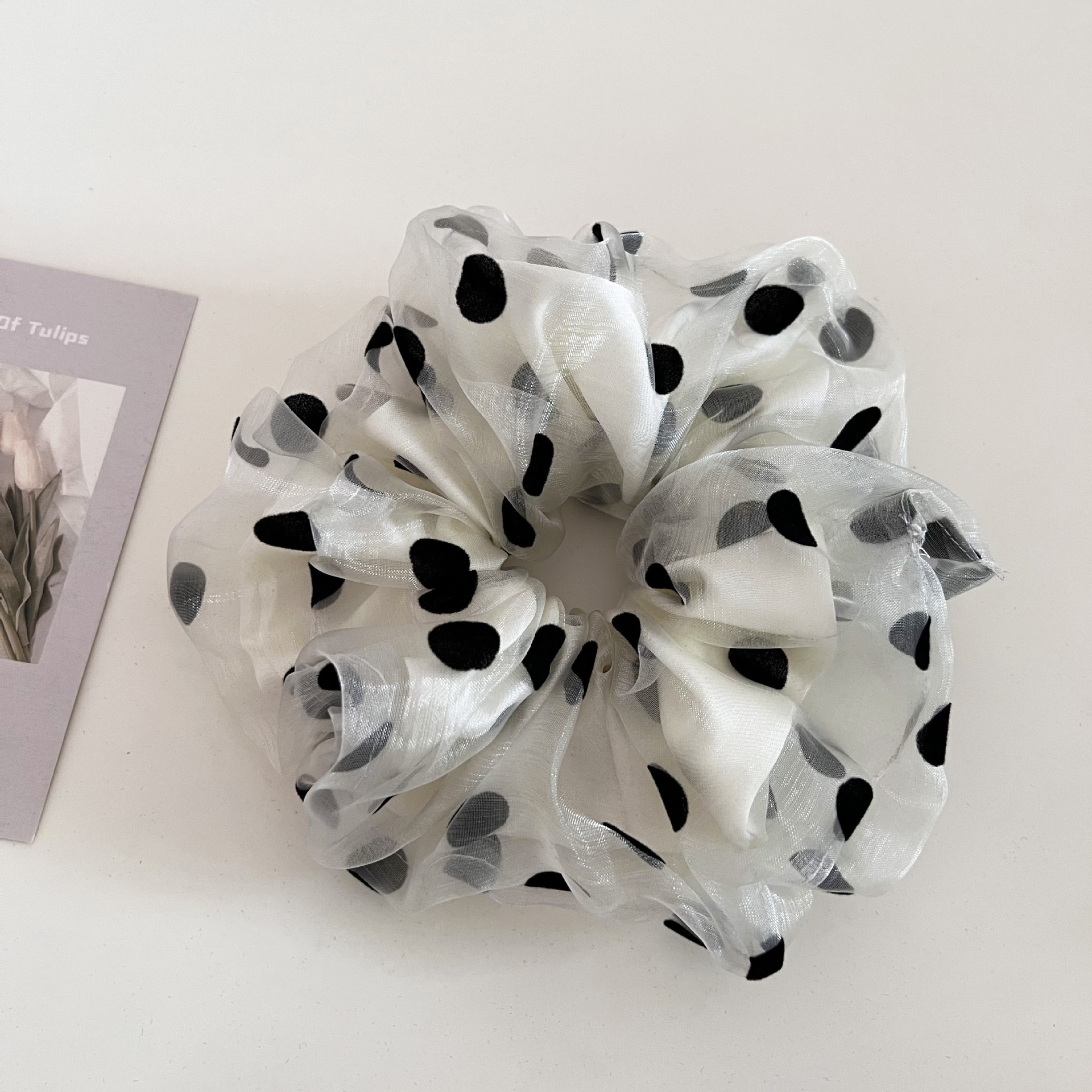 Women's Double Layered Polka Dot Mesh Hair Ties Versatile Gauze Elastic Bands