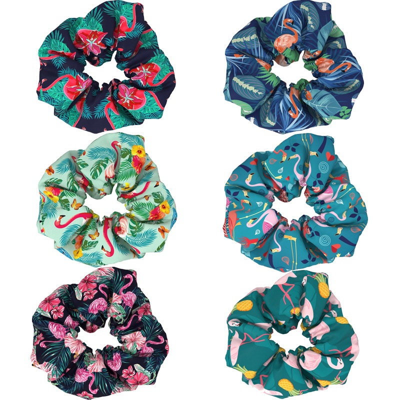 Women's Elegant Flamingo Fabric Hair Bands Sweet Versatile Cloth Scrunchies